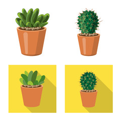 Isolated object of cactus and pot sign. Collection of cactus and cacti stock symbol for web.