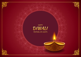 Diwali Hindu festival greeting card. Vector illustration