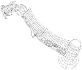 Robotic Arm Hand isolated on white. Technical wire-frame. Vector rendering of 3d.