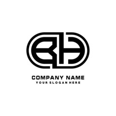 BH initial letters looping linked oval elegant logo blue, black