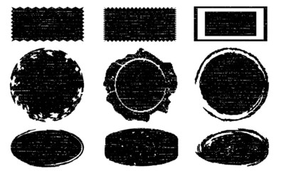Grunge Textured Stamps Collection. Can be used Banners, Insignias or Badges. Vector Distressed Texture Set. Blank Shapes. Vector Illustration. Black isolated on white. EPS10.