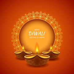 Happy Diwali festival of light background with diya lamp. vector illustration