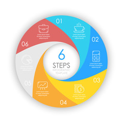 Vector circle infographic template with 6 options for presentations or layouts. Business concept round diagram.