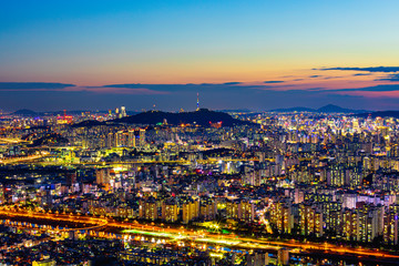 Twilight and cityscape of Seoul,South Korea viewpoint from Yongmasan mountain in Seoul,South Korea.