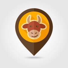 Cow flat pin map icon. Animal head vector