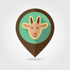 Goat flat pin map icon. Animal head vector
