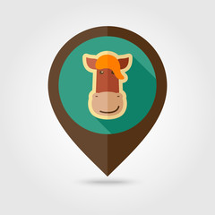 Horse flat pin map icon. Animal head vector