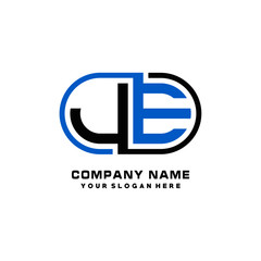 JE initial letters looping linked oval elegant logo blue, black