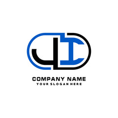 JI initial letters looping linked oval elegant logo blue, black