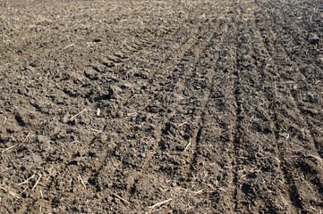 plowed field of black soil in autumn after harvesting