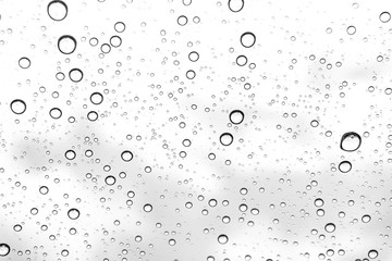 Rain drops on window glasses surface Natural Pattern of raindrops. Natural pattern of raindrops on white background for your design.