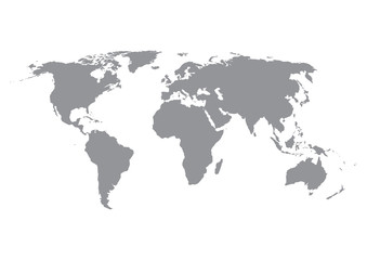 Fototapeta na wymiar World map silhouette in grey isolated on white background.