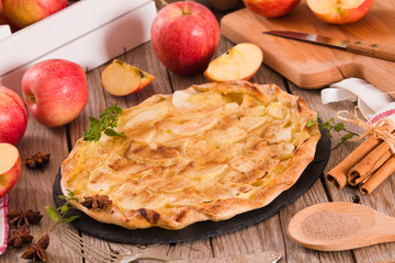 Apple tart with sugar cinnamon topping.