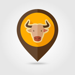 Spanish bull buffalo pin map icon. Animal head