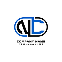 NC initial letters looping linked oval elegant logo blue, black