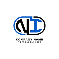 NI initial letters looping linked oval elegant logo blue, black