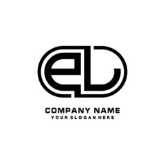 PL initial letters looping linked oval elegant logo blue, black