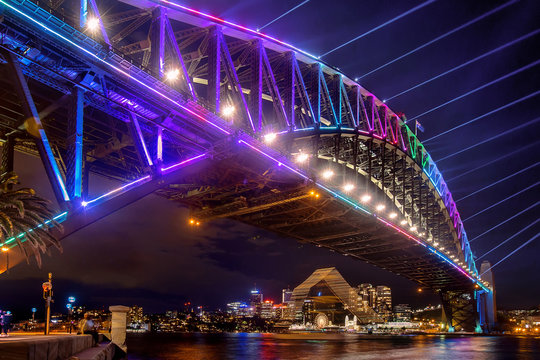Vivid Sydney Laser Lightshow at Sydney Harbour Bridge, New South Wales, Australia