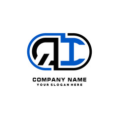 QI initial letters looping linked oval elegant logo blue, black