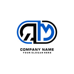 QM initial letters looping linked oval elegant logo blue, black