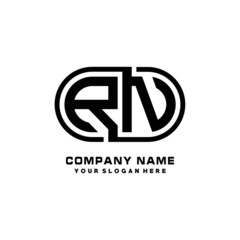 RN initial letters looping linked oval elegant logo blue, black