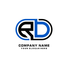 RD initial letters looping linked oval elegant logo blue, black