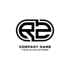 RZ initial letters looping linked oval elegant logo blue, black