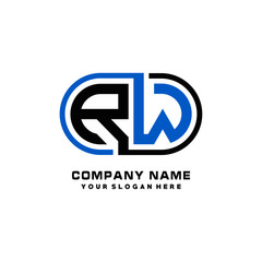 RW initial letters looping linked oval elegant logo blue, black