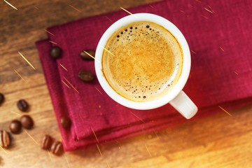 Red hot cup of coffee on black background