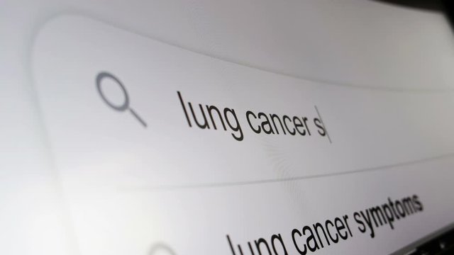 hypochondria psychosomatic disorder - frightened people type on search engine looks for lung cancer and other serious diseases symptoms and causes on internet medicine sites