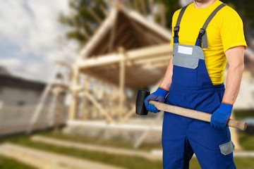 Man at work uniform with tools