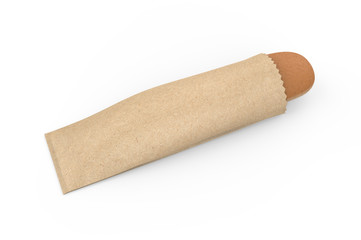 Long Loaf of Bread in Kraft Paper Bag Mock up. 3d render illustration.