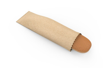 Long Loaf of Bread in Kraft Paper Bag Mock up. 3d render illustration.