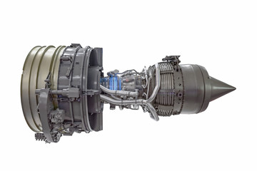 Turbine jet engine, side view isolated on white background. © aapsky