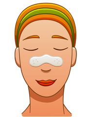 European red-haired woman with nose pore strip