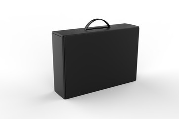 Blank cardboard box with plastic handle for branding and mock up. 3d render illustration.