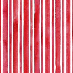  Watercolor red stripes on white background. White and red striped seamless pattern © Olga