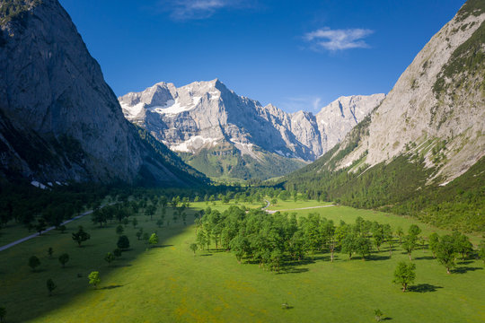Karwendel mountain and valley landscape, Scharnitz, Tyrol, Austria