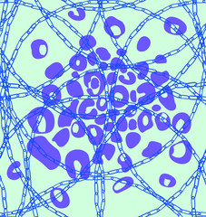 blue chains pattern on the light blue background with light purple leopard skin coat on it