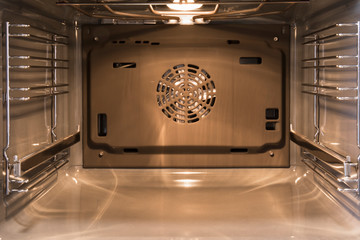The inside of a new modern stove oven