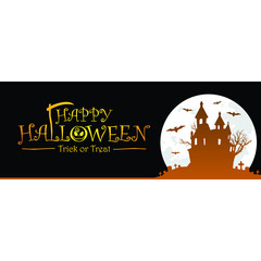 Happy Halloween Text Lettering Banner Holiday Vector Trick or Treat with Bat Spider web and illustration 