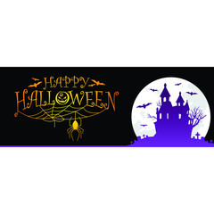 Happy Halloween Text Lettering Banner Holiday Vector Trick or Treat with Bat Spider web and illustration 