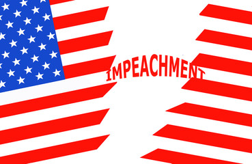United States of America flaf with the word impeachment .