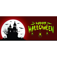 Happy Halloween Text Lettering Banner Holiday Vector Trick or Treat with Bat Spider web and illustration 