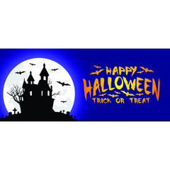 Happy Halloween Text Lettering Banner Holiday Vector Trick or Treat with Bat Spider web and illustration 