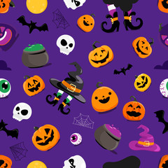 Set of Halloween elements seamless vector pattern