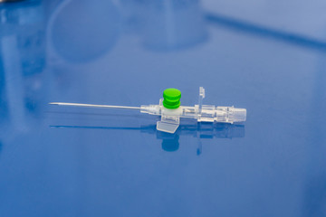 Peripheral venous catheter placed on the therapy trolley in the infirmary