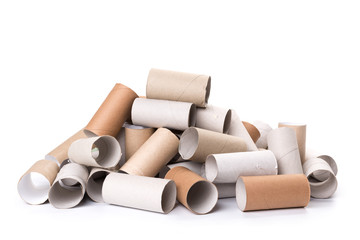 Empty Toilet Rolls Stack Up On a white Background
