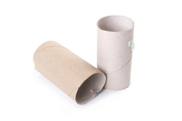 Paper tube of toilet paper, isolated on white background