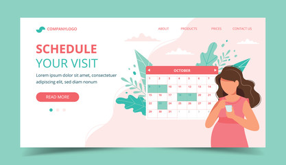 Medical appointment pregnancy. Pregnant woman scheduling an appointment on smartphone. Cute vector illustration in flat style